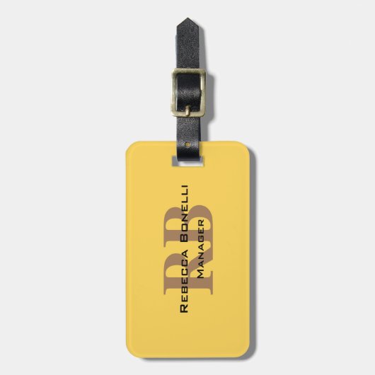 Trendy Style Monogram Minimalistische Plain Yellow Bagagelabel (Voorkant verticaal)