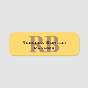 Trendy Style Monogram Minimalistische Plain Yellow Naamplaatje