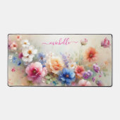 Trendy Stylish Aquarell Flowers Custom Name Bureaumat (Voorkant)