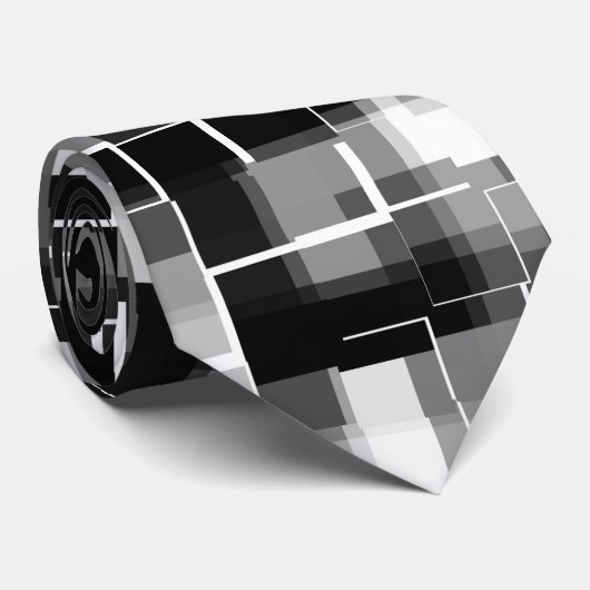 Trendy Stylish Black Grey White Pattern Stropdas (Opgerold)