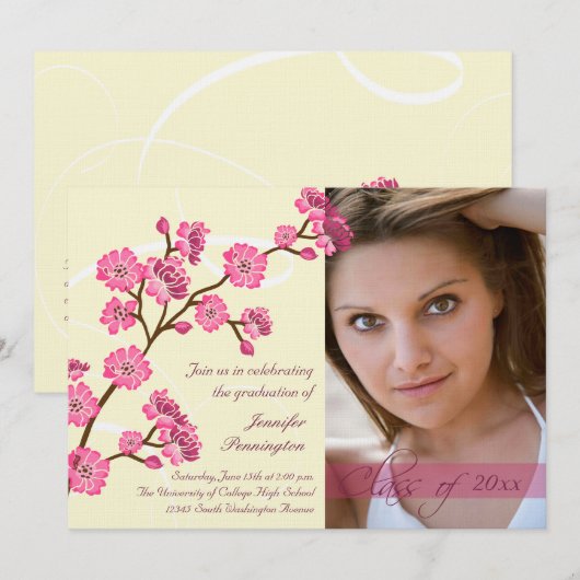 Trendy stylish cherry blossom afstuderen kaart (Voorkant / Achterkant)