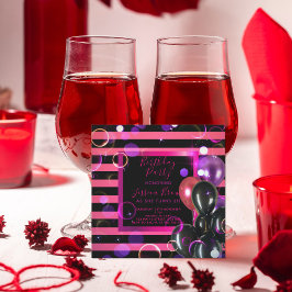 Trendy Stylish Chic roze and Black Birthday Party Kaart