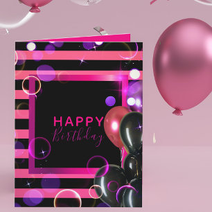 Trendy Stylish Chic roze and Black Happy Birthday Kaart