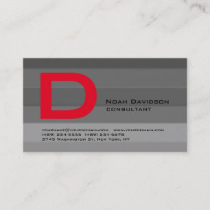 Trendy Stylish Gray Red Monogram Professional Visitekaartje