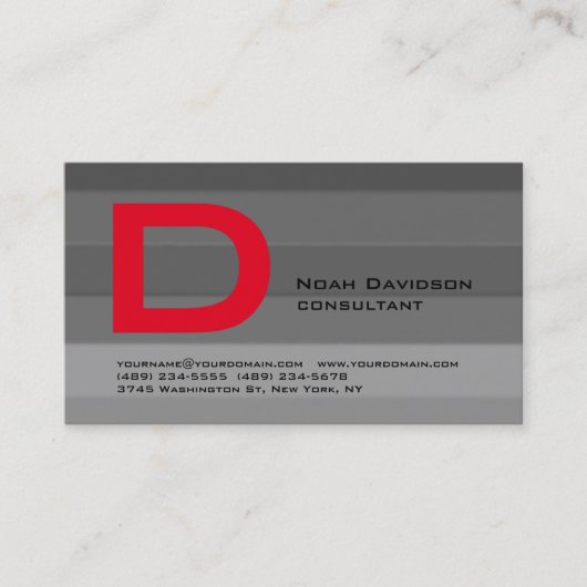 Trendy Stylish Gray Red Monogram Professional Visitekaartje (Voorkant)
