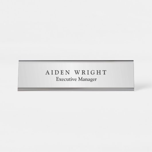 Trendy Stylish Modern Minimalist Silver Grey Bureau Naambordje (Voorkant)