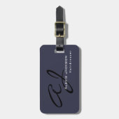 Trendy Stylish Monogram Dark Gray Blue Bagagelabel (Voorkant verticaal)