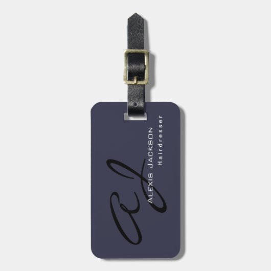 Trendy Stylish Monogram Dark Gray Blue Bagagelabel (Voorkant verticaal)