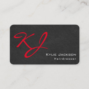 Trendy Stylish Monogram Gray Red Hairdresser Visitekaartje