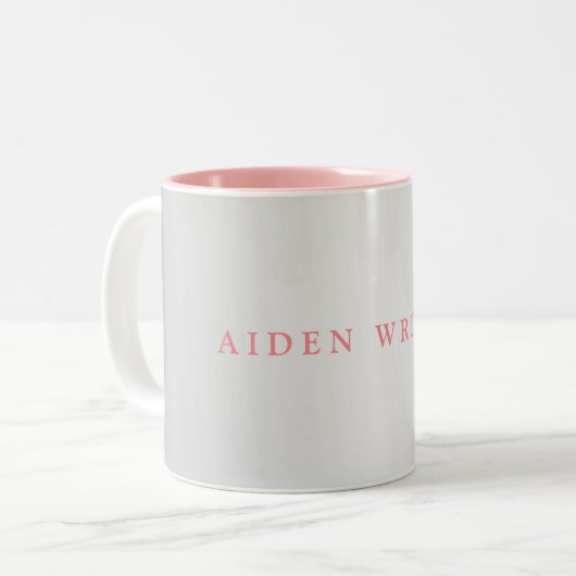Trendy Stylish Name Minimalist Silver Gray Pink Tweekleurige Koffiemok (Voorkant links)