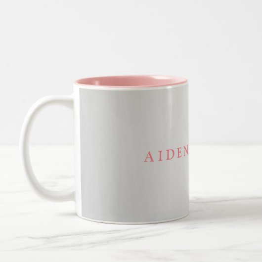 Trendy Stylish Name Minimalist Silver Gray Pink Tweekleurige Koffiemok (Links)