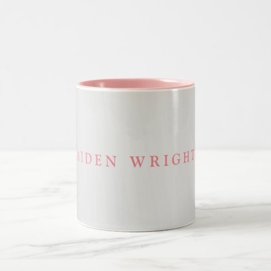 Trendy Stylish Name Minimalist Silver Gray Pink Tweekleurige Koffiemok (Center)