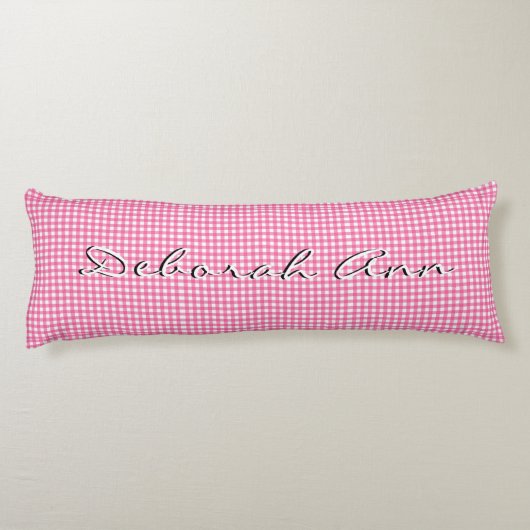 Trendy Stylish Pink Gingham Personalized Lichaamskussen (Achterkant)