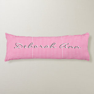 Trendy Stylish Pink Gingham Personalized Lichaamskussen