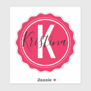 Trendy Stylish Pink Monogram Initiaal & Name Sticker