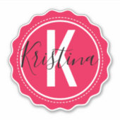 Trendy Stylish Pink Monogram Initiaal & Name Sticker (Voorkant)