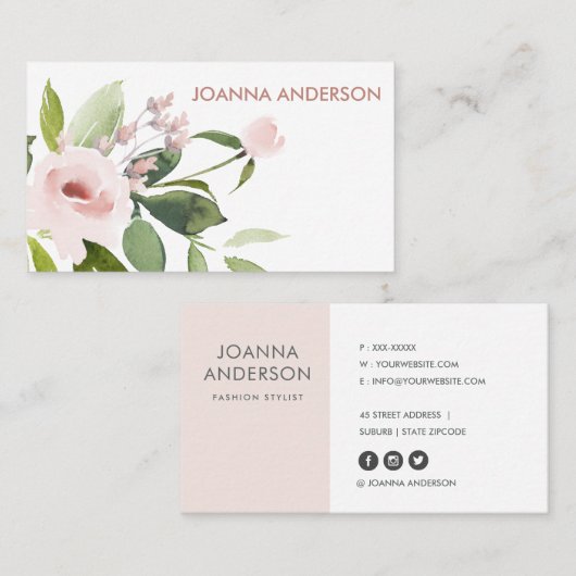 TRENDY SUBTLE KLEUR WASH BLUSH PINK FLORAL BUNCH VISITEKAARTJE (Voorkant / Achterkant)