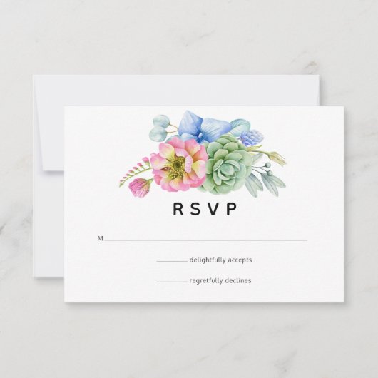 Trendy Succulent Bloem Bruiloft RSVP Kaartje (Voorkant)