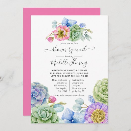 Trendy Succulent Floral Baby shower per mail Kaart (Voorkant / Achterkant)