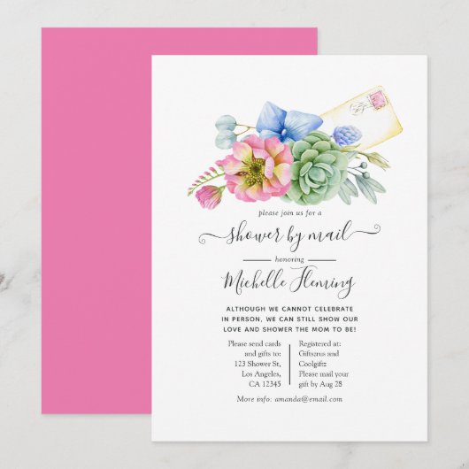 Trendy Succulent Floral Baby shower per mail Kaart (Voorkant / Achterkant)