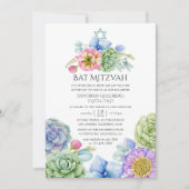 Trendy Succulent Floral Bat Mitzvah Kaart (Voorkant)