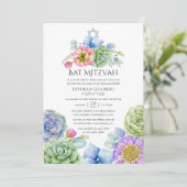 Trendy Succulent Floral Bat Mitzvah Kaart (Staand voorkant)