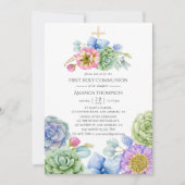 Trendy Succulent Floral First Heilige Communie Kaart (Voorkant)