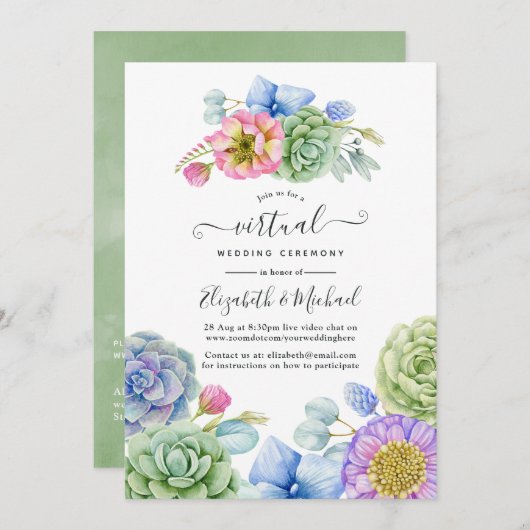 Trendy Succulent Floral Online Virtual Wedding Kaart (Voorkant / Achterkant)
