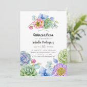 Trendy Succulent Floral Quinceañera Kaart (Staand voorkant)