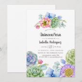 Trendy Succulent Floral Quinceañera Kaart (Voorkant / Achterkant)