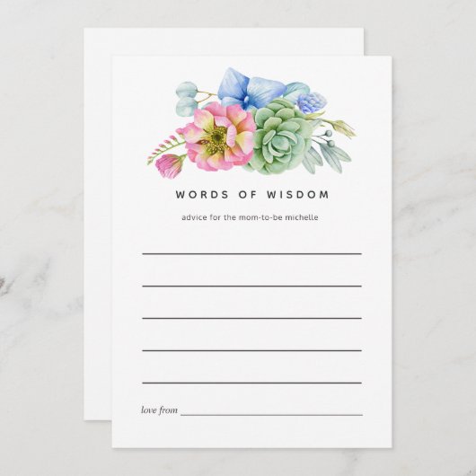 Trendy Succulent Floral Vrijgezellenfeest Advice Advieskaart (Voorkant / Achterkant)