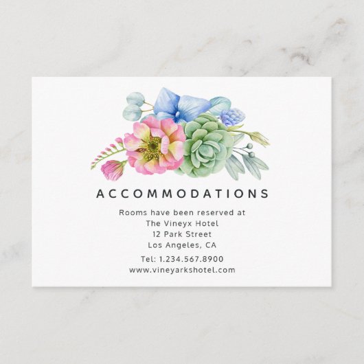 Trendy Succulent Floral Wedding Accommodaties Informatiekaartje (Voorkant)