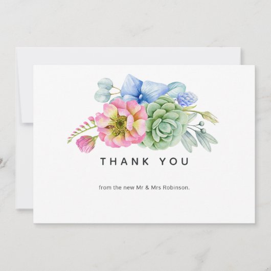 Trendy Succulent Floral Wedding Bedankkaart (Voorkant)