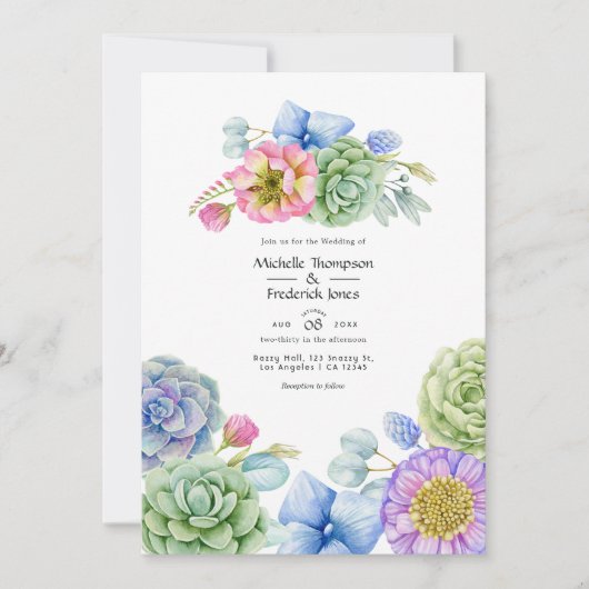 Trendy Succulent Floral Wedding Kaart (Voorkant)