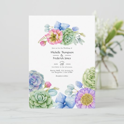 Trendy Succulent Floral Wedding Kaart (Staand voorkant)