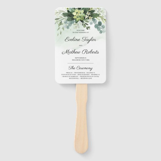 Trendy Succulent Flowers Gold Glitter Program Fan Handwaaier (Voorkant)