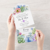 Trendy Succulent Tropical Floral die iedereen binn All In One Uitnodiging (Afscheurbaar)