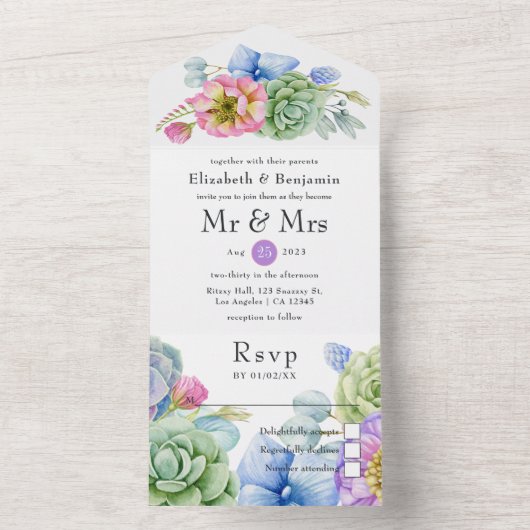 Trendy Succulent Tropical Floral die iedereen binn All In One Uitnodiging (Binnen)