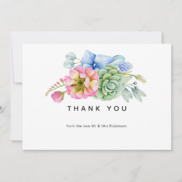 Trendy Succulente Bloemige Bruiloft Bedankkaart