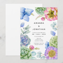 Trendy Succulente Bloemige Bruiloft Kaart