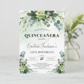 Trendy succulente eucalyptus boho quinceanera kaart (Staand voorkant)