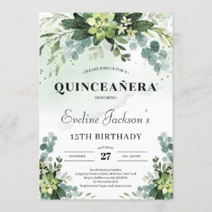Trendy succulente eucalyptus boho quinceanera kaart