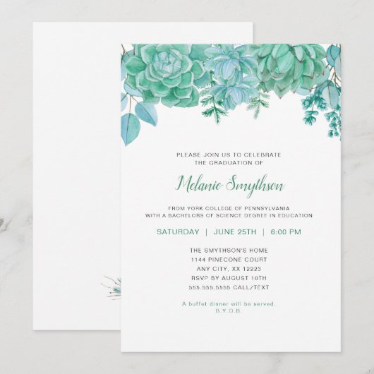 Trendy Succulents afstudeerfeest uitnodigen Kaart (Voorkant / Achterkant)