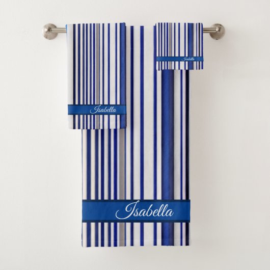 Trendy Summer Navy Blue Boat Stripes Collectie Bad Handdoek (Insitu)