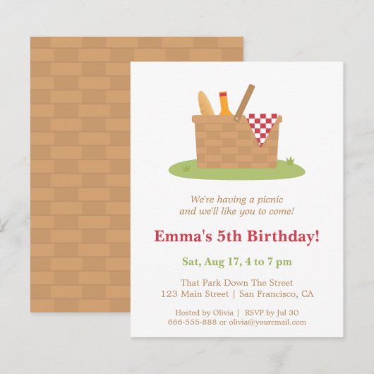 Trendy Summer Picnic Birthday Party Kaart (Voorkant / Achterkant)