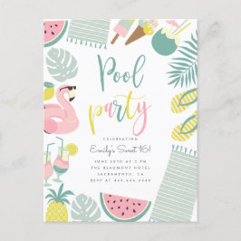 Trendy Summer Pool Party Script Sweet 16 Birthday Uitnodiging Briefkaart