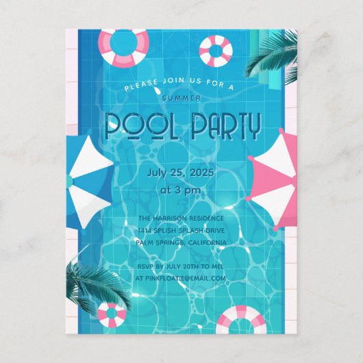 Trendy Summer Pool Party Uitnodiging (Voorkant)