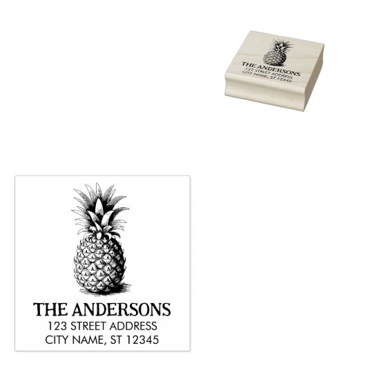 Trendy Summer Tropical Pineapple Return Address Rubberstempel (Gestempeld)