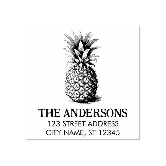 Trendy Summer Tropical Pineapple Return Address Rubberstempel (Afrduk)