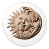 Trendy Sun en Moon Terracotta Faces | Keramische Knop (Voorkant)